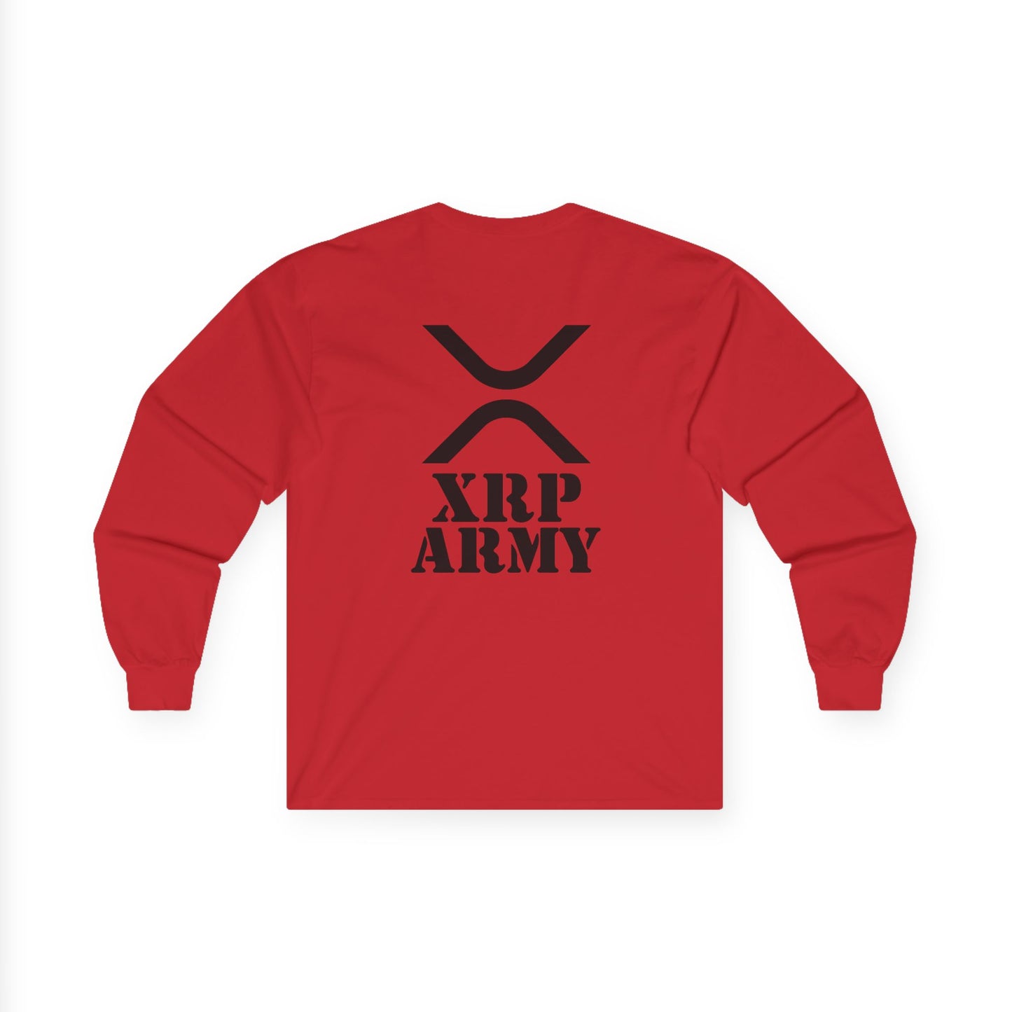 XRP Army Long Sleeve Tee (front logo + back design) – Crypto Vault Shirt