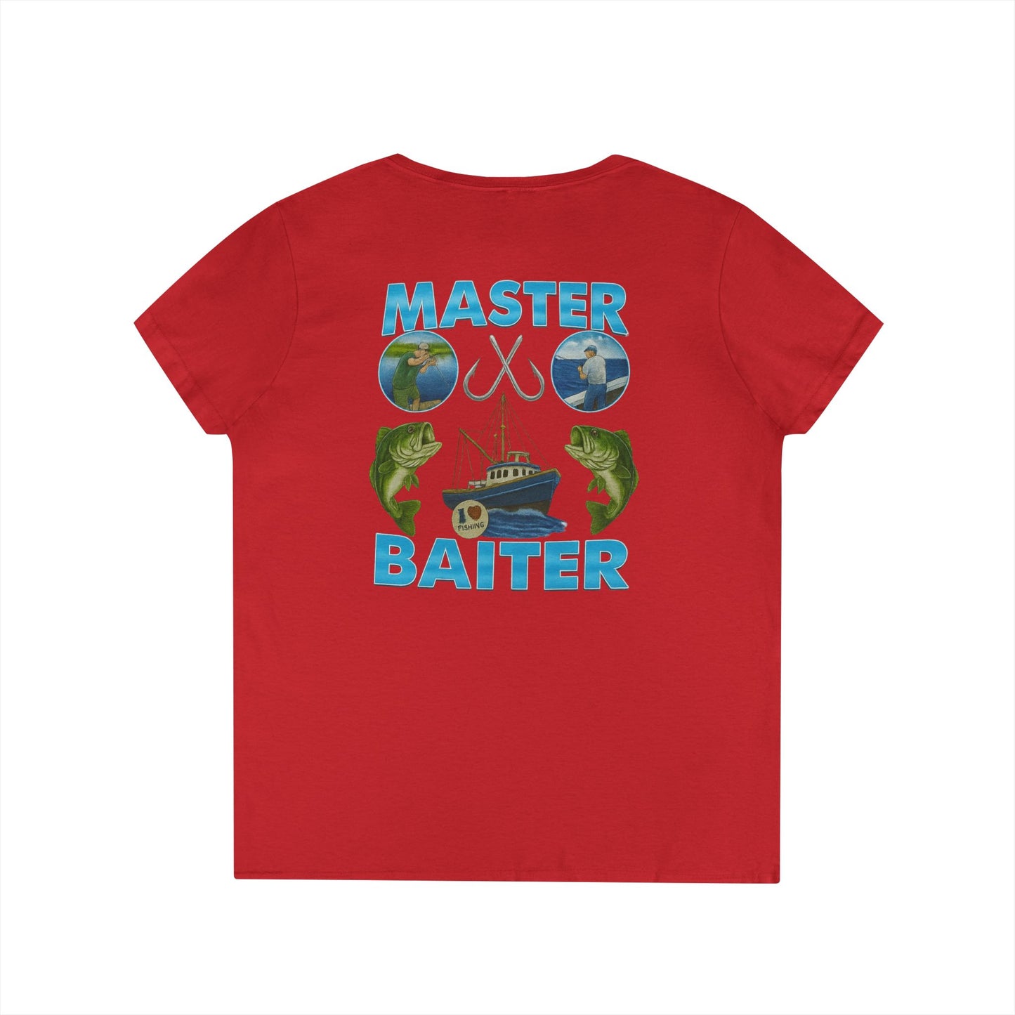 Master Baiter V-Neck Tee (front logo + back design) – Meme Apparel