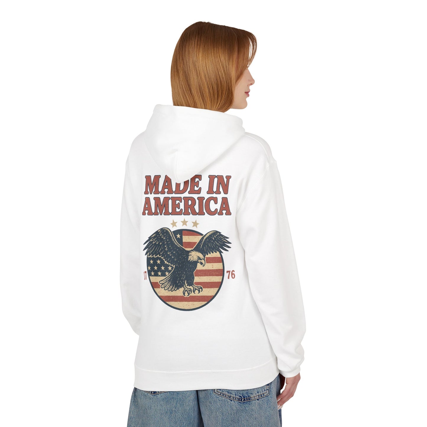 Made in America Hoodie (front logo + back design) – American Pride Pullover